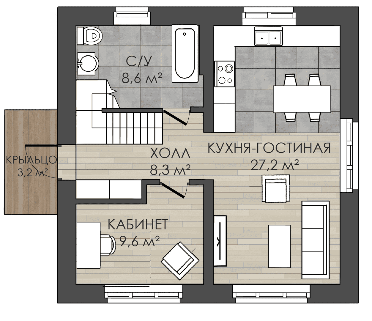 Двухэтажный дом 108 кв.м. с крыльцом и вторым светом - Каталог проектов  «Arnum»