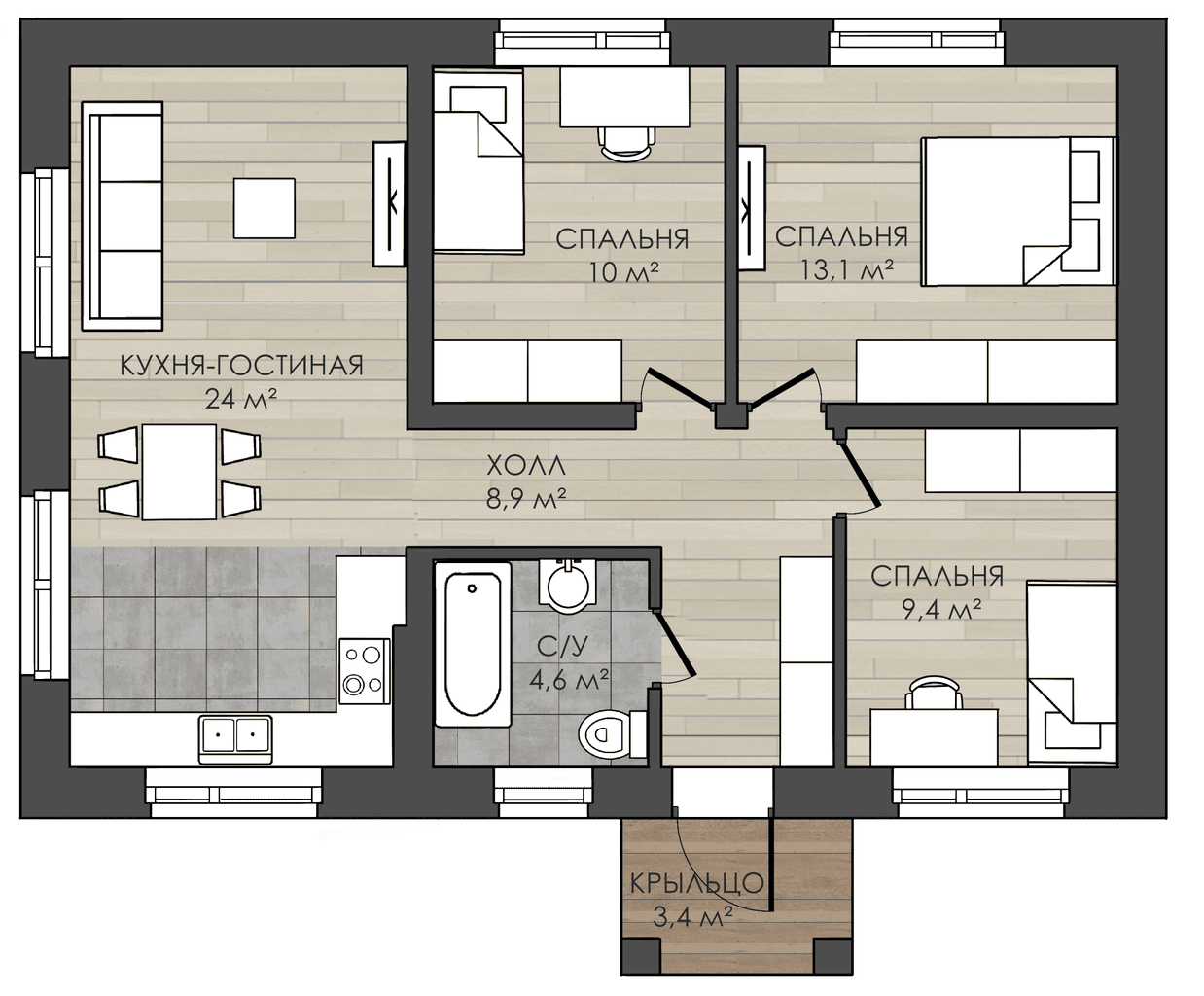 Дизайн трехкомнатной квартиры 70 кв.м: описание