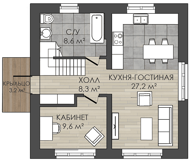 Двухэтажный дом 108 кв.м. с крыльцом и вторым светом